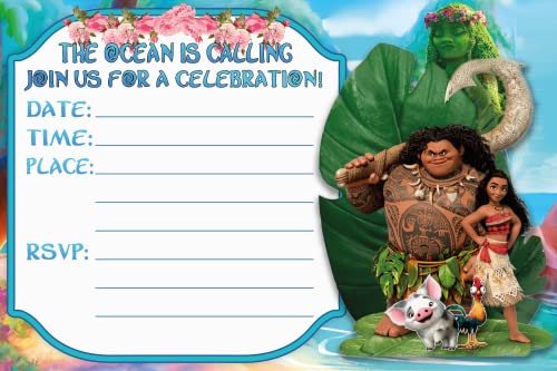 Set of 30 Moana Birthday Invitation Cards & Envelopes