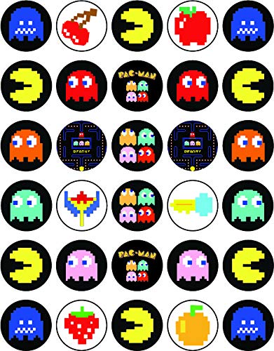 30x Wafer Paper Pacman Edible Cupcake Topper