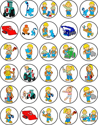 30x Wafer Paper Bob The Builder Edible Cupcake Topper