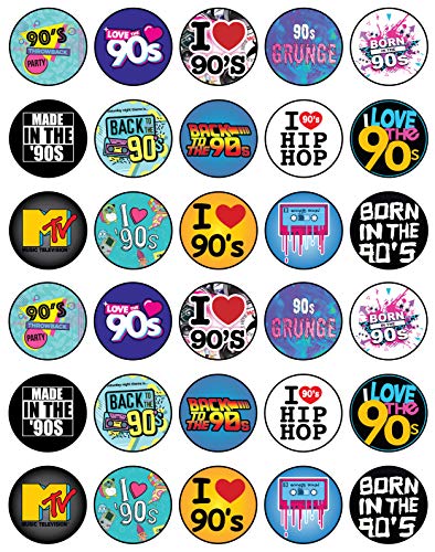 30x sugar Paper 90 Retro Edible Cupcake Topper
