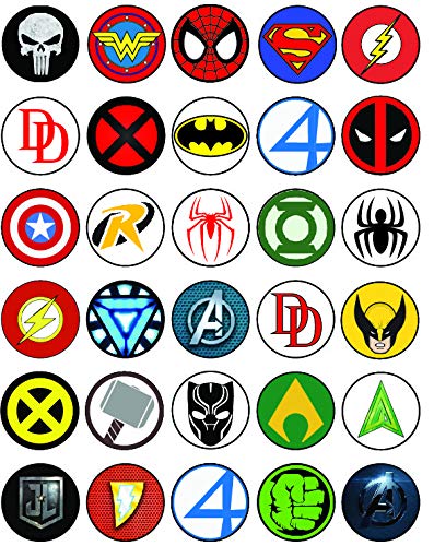 30x Wafer Paper Super Hero Edible Cupcake Topper