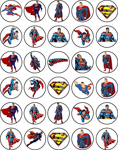 30x Wafer Paper Super Man Edible Cupcake Topper