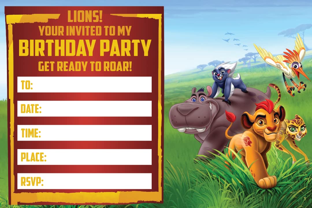 Set of 20 Lion Guard Birthday Invitation Cards & Envelopes