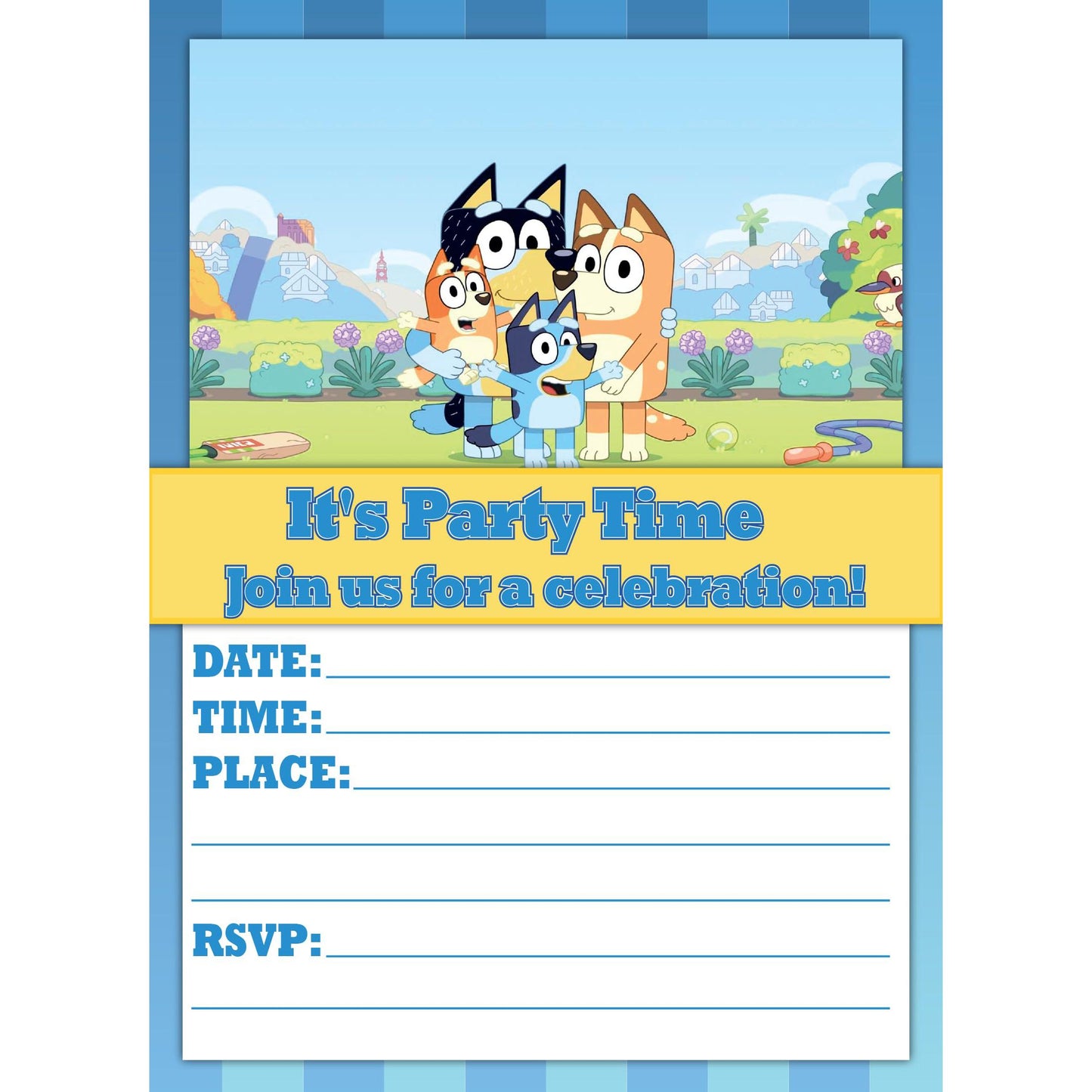 Set of 20 Bluey Birthday Invitation Cards & Envelopes