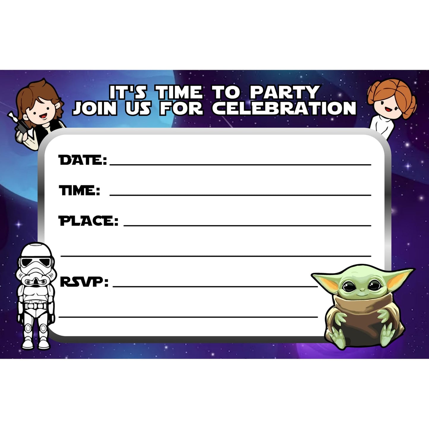 Set of 20 Star Wars Yoda Birthday Invitation Cards & Envelopes