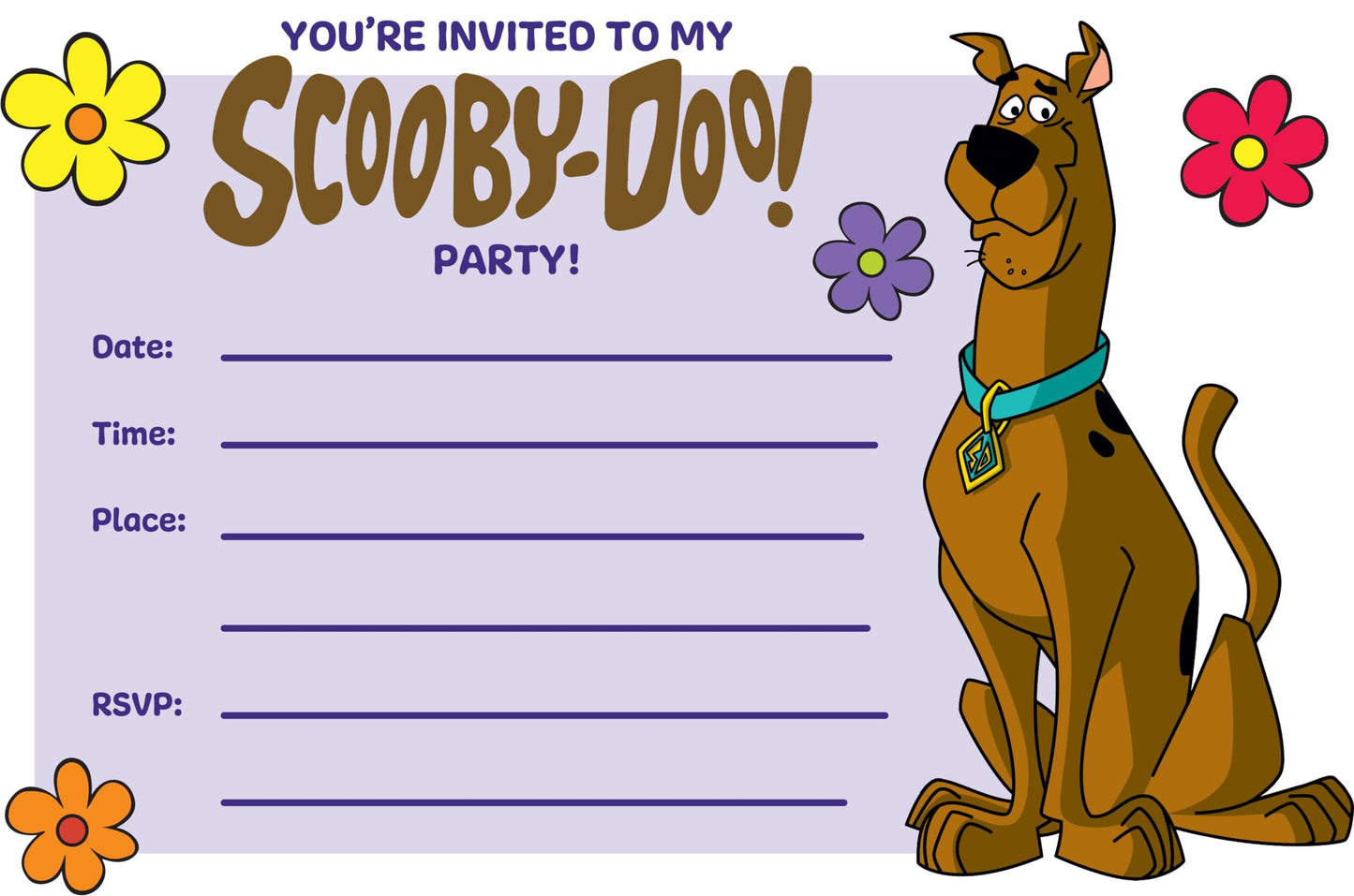 Set of 20 Scooby Doo Birthday Invitation Cards & Envelopes