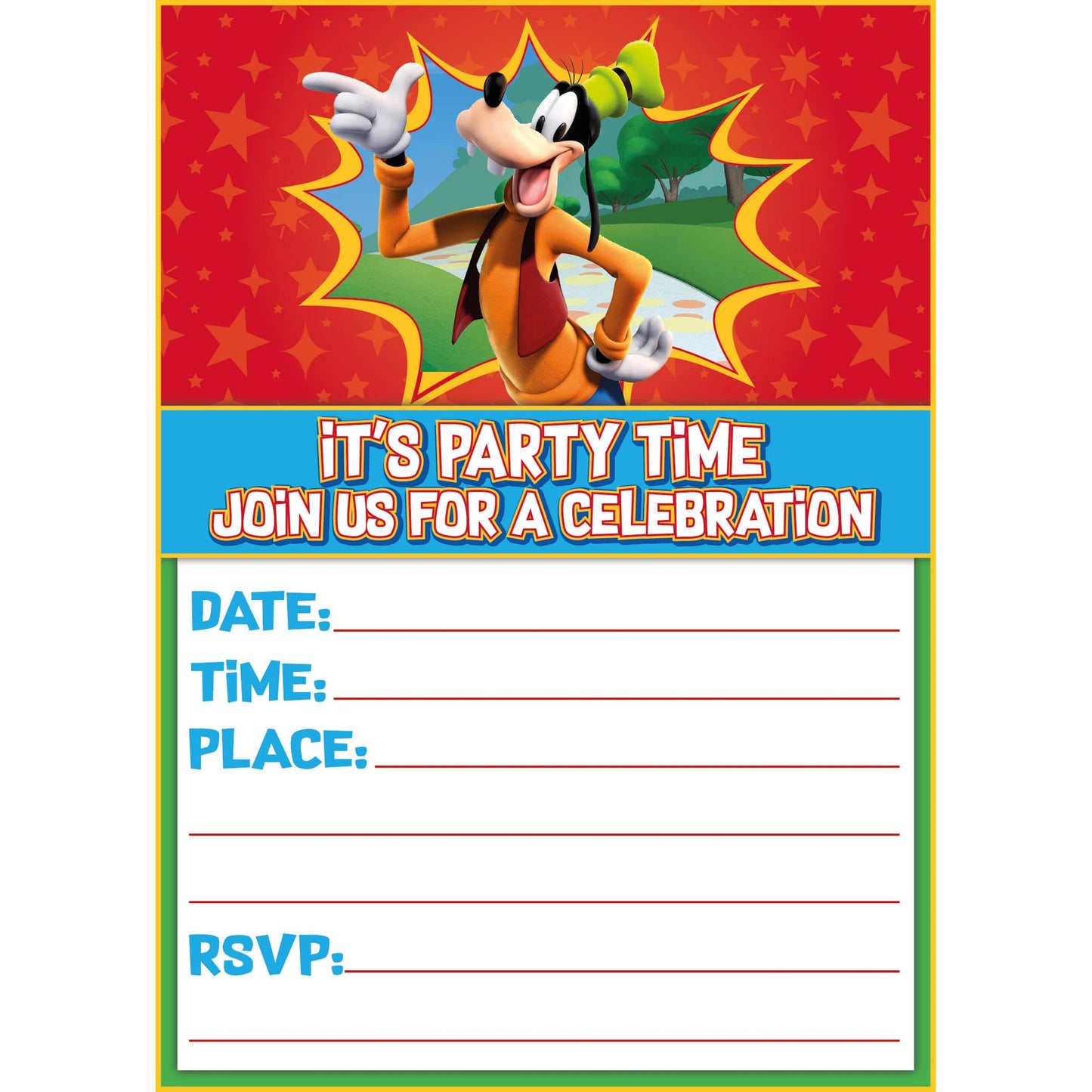 Set of 20 Goofy Birthday Invitation Cards & Envelopes