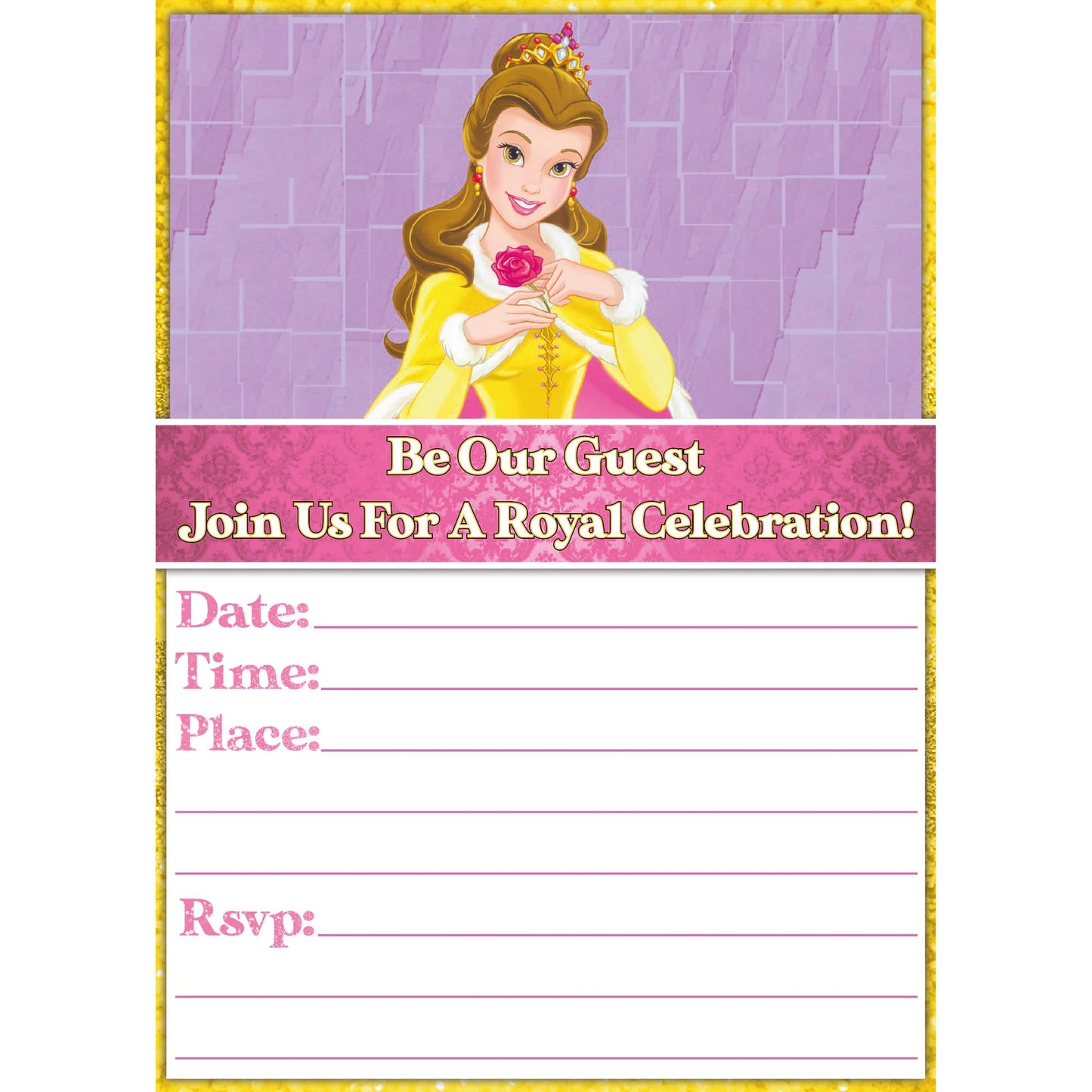 Set of 20 Princess Bell Birthday Invitation Cards & Envelopes