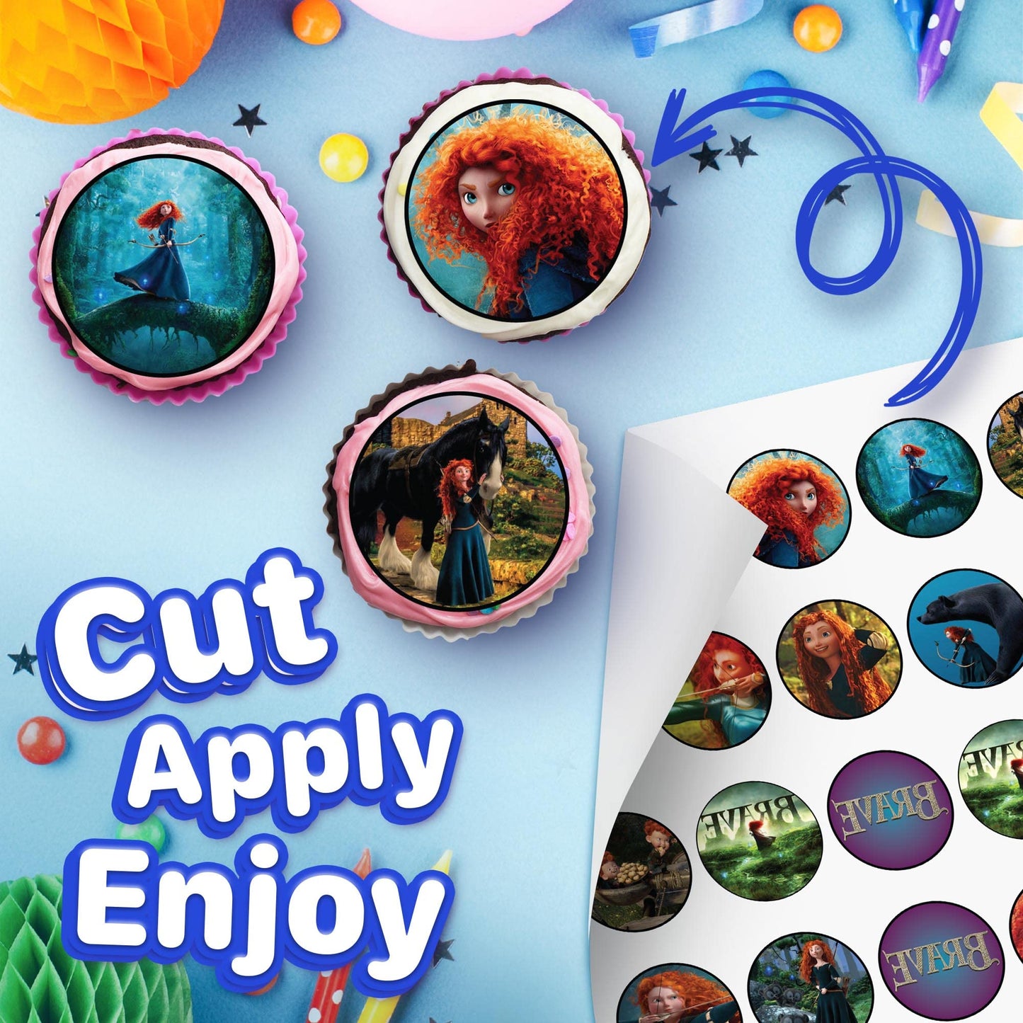 30x Wafer Paper Brave Edible Cupcake Topper