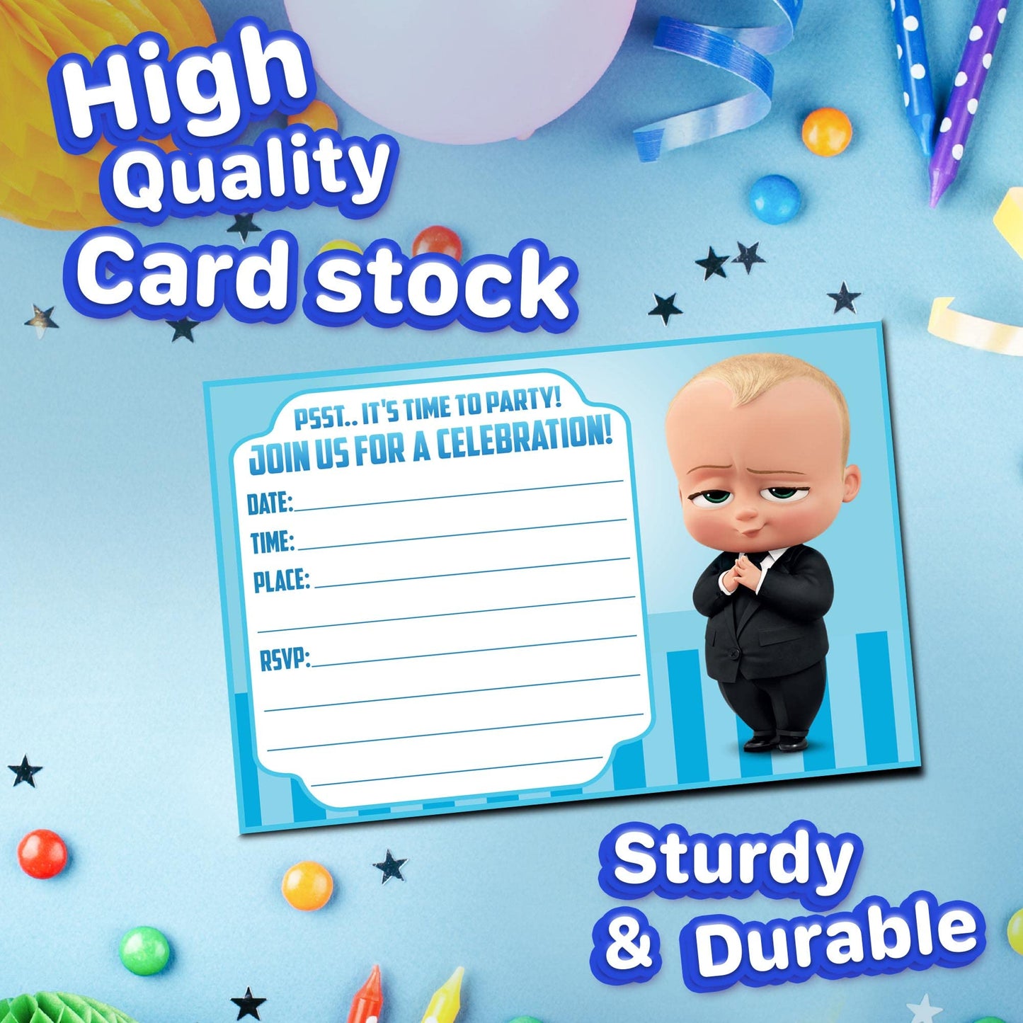 Set of 20 Baby Boss Birthday Invitation Cards & Envelopes