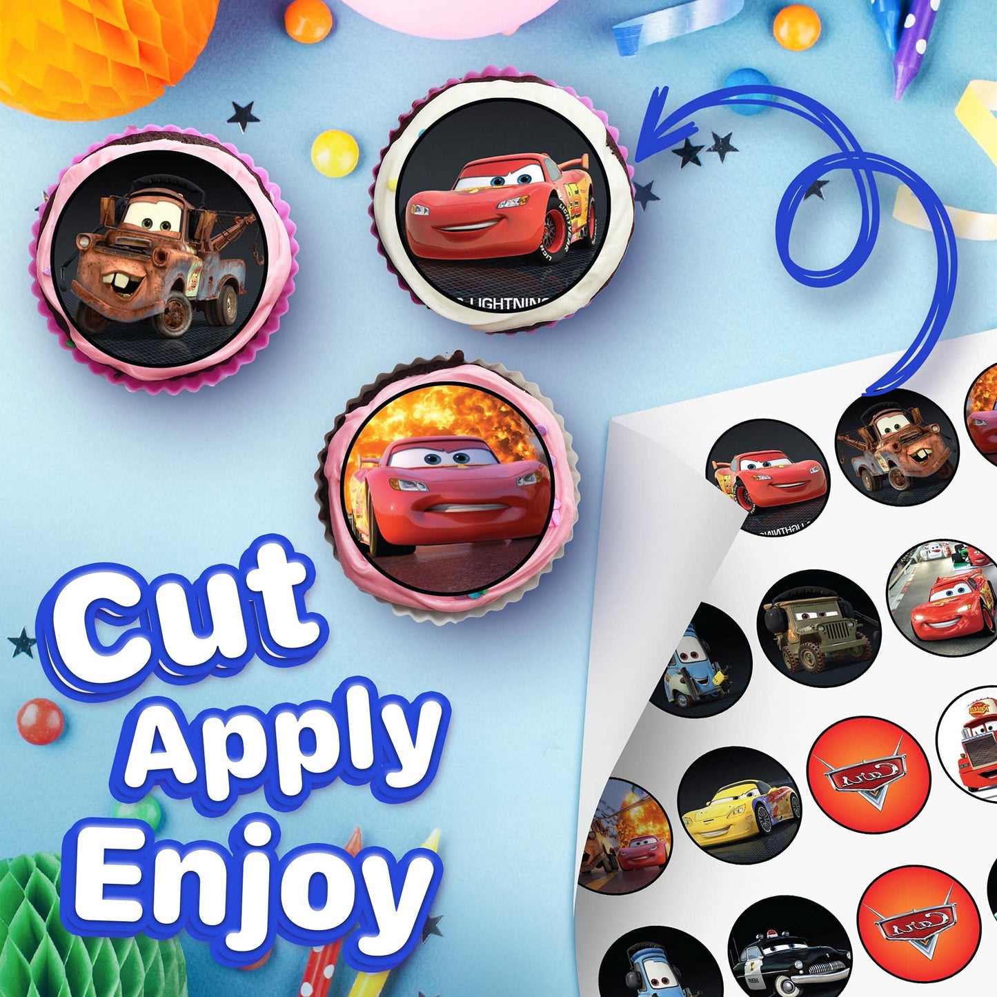 30x Wafer Paper Cars Edible Cupcake Topper