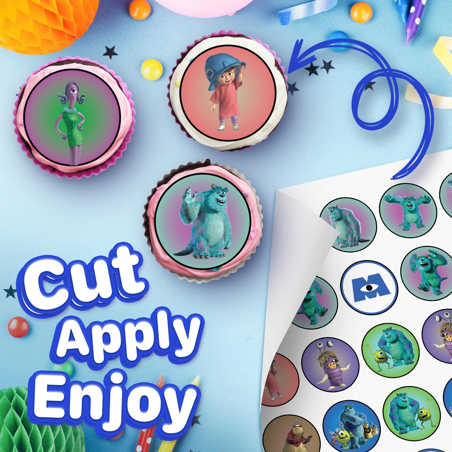 30x Wafer Paper Monster inc Edible Cupcake Topper