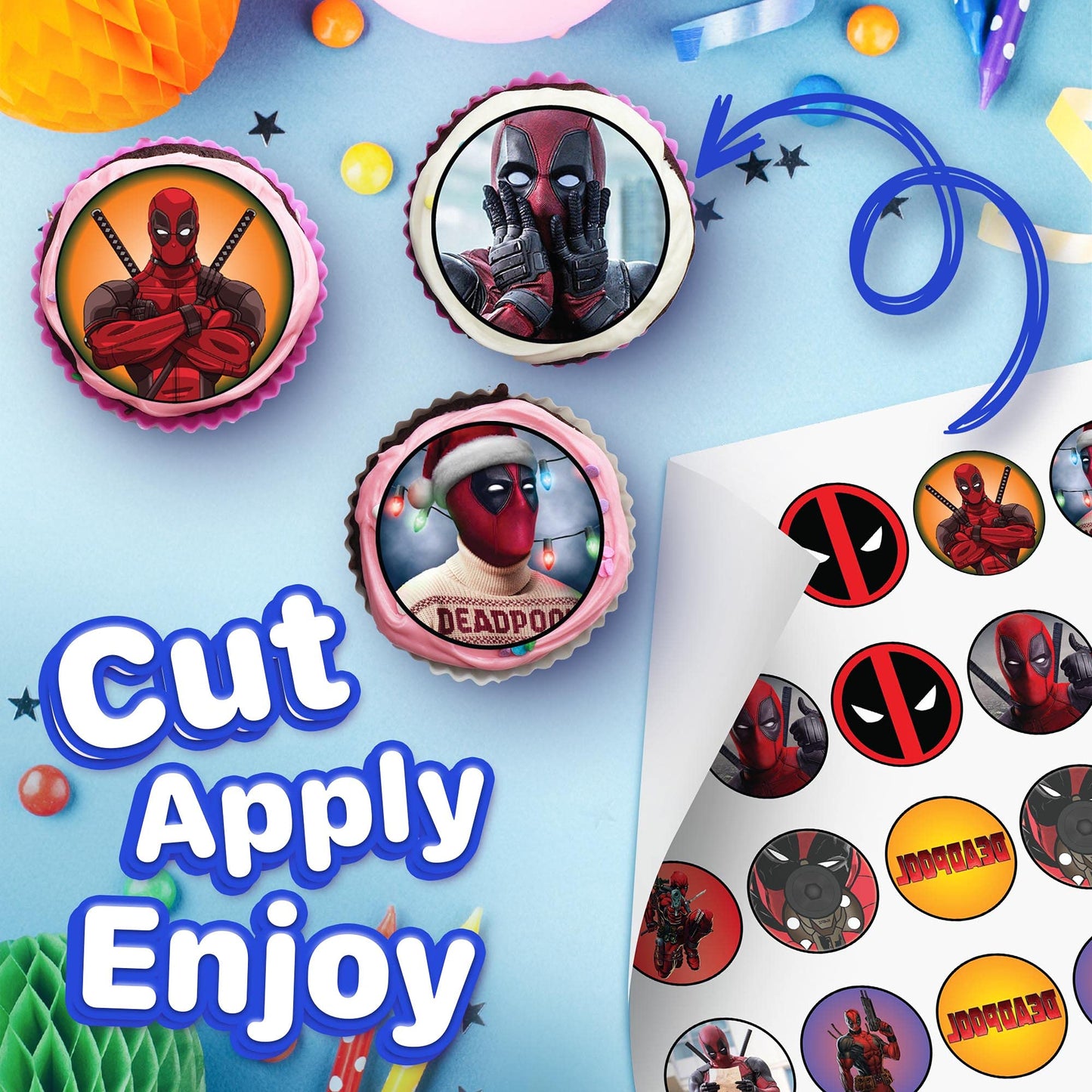30x Wafer Paper deadpool Edible Cupcake Topper