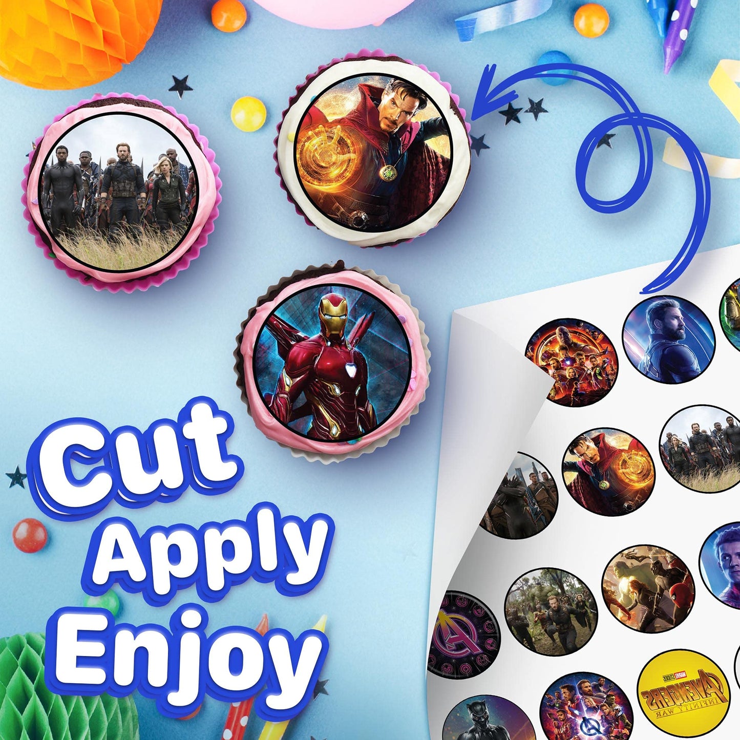 30x Wafer Paper Avengers Edible Cupcake Topper