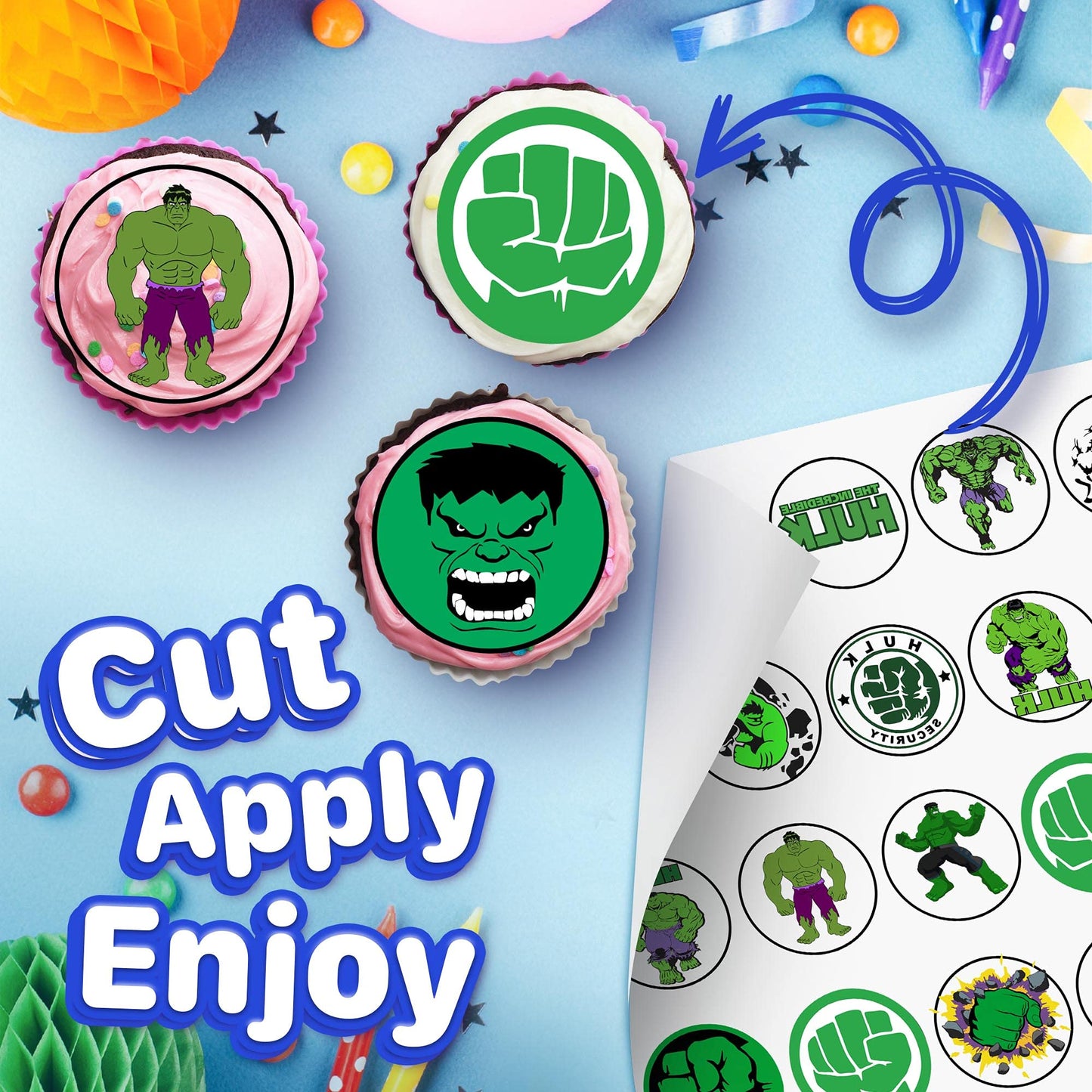 30x Wafer Paper Hulk Edible Cupcake Topper