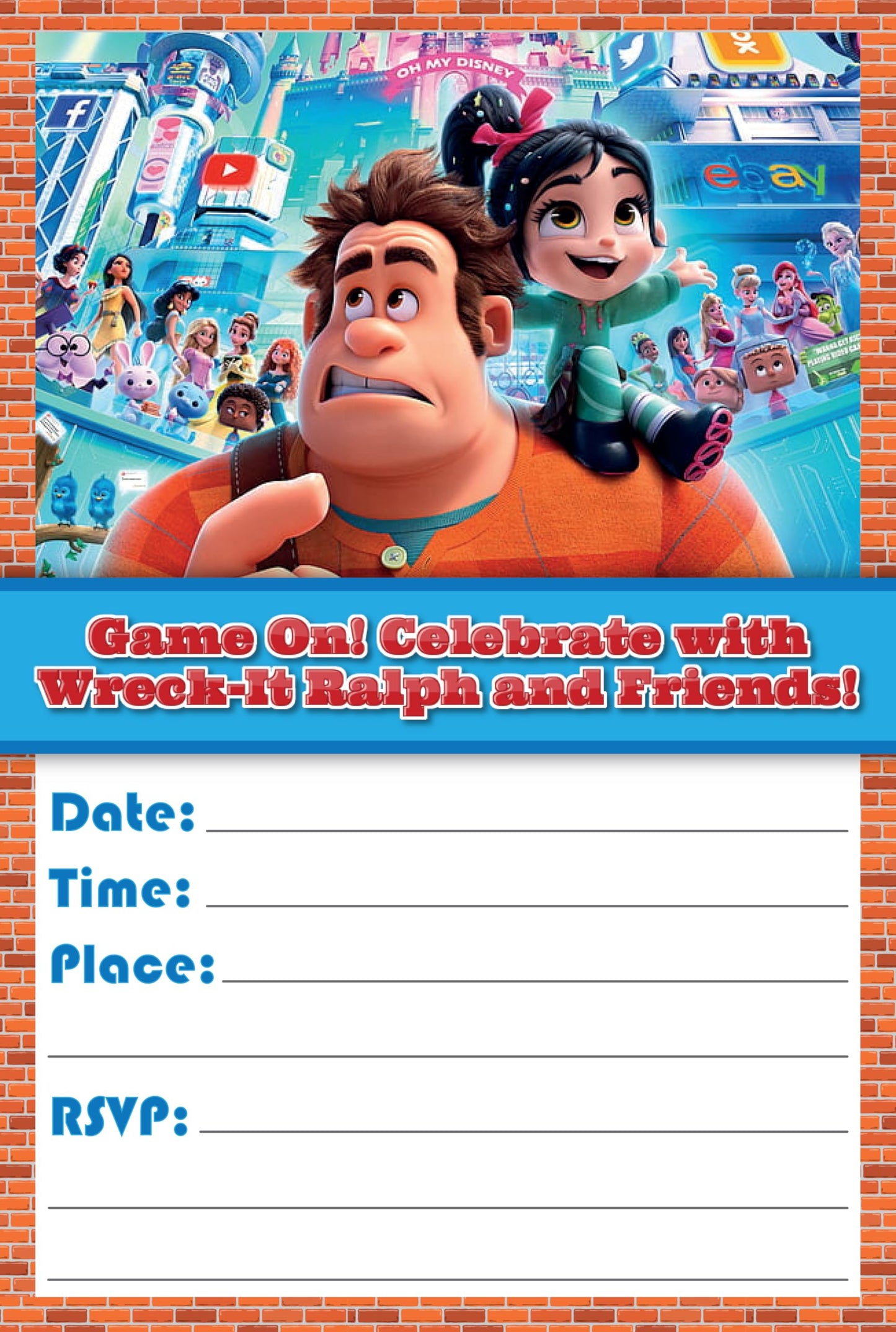 Set of 20 ralph Birthday Invitation Cards & Envelopes