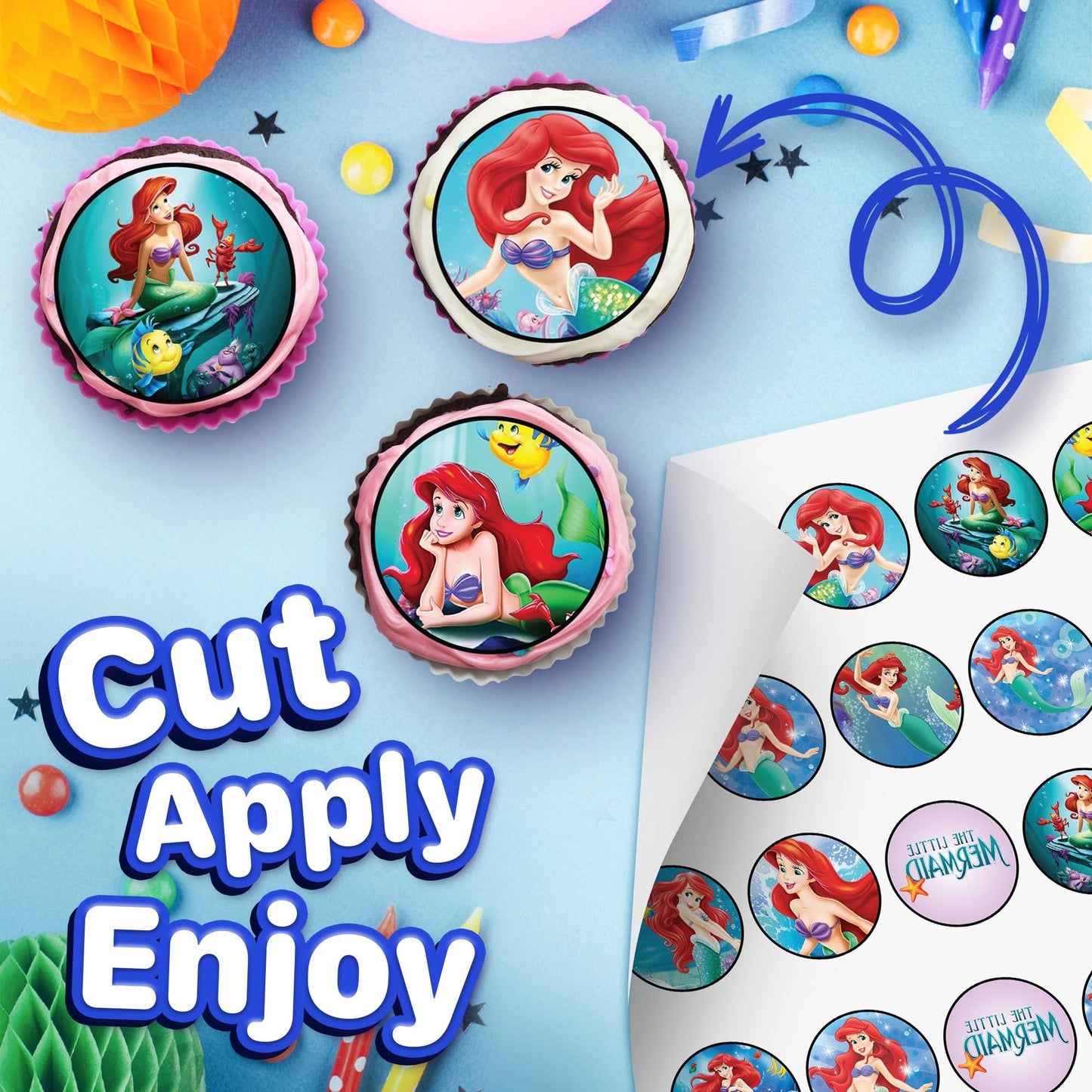 30x Wafer Paper Little Mermaid Edible Cupcake Topper
