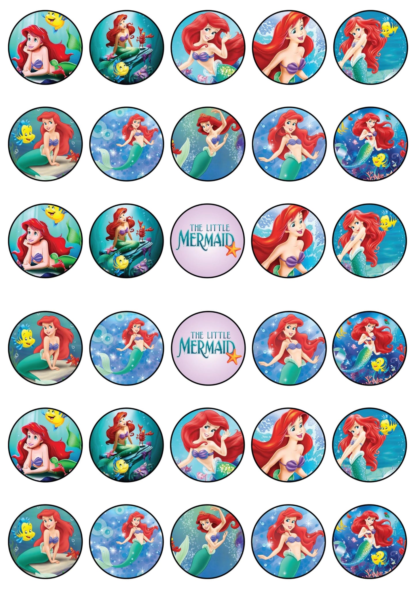 30x Wafer Paper Little Mermaid Edible Cupcake Topper