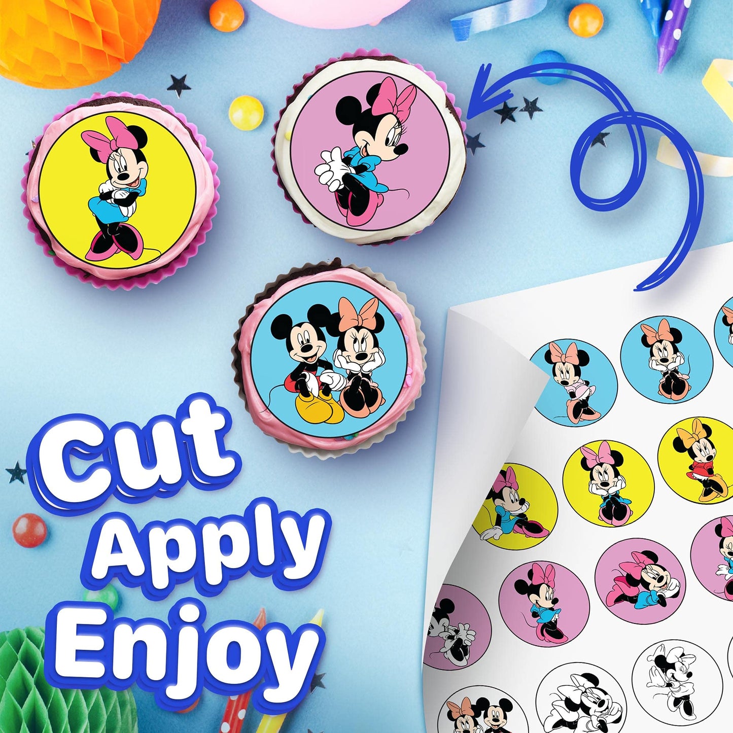 30x Wafer Paper Minne mouse Edible Cupcake Topper