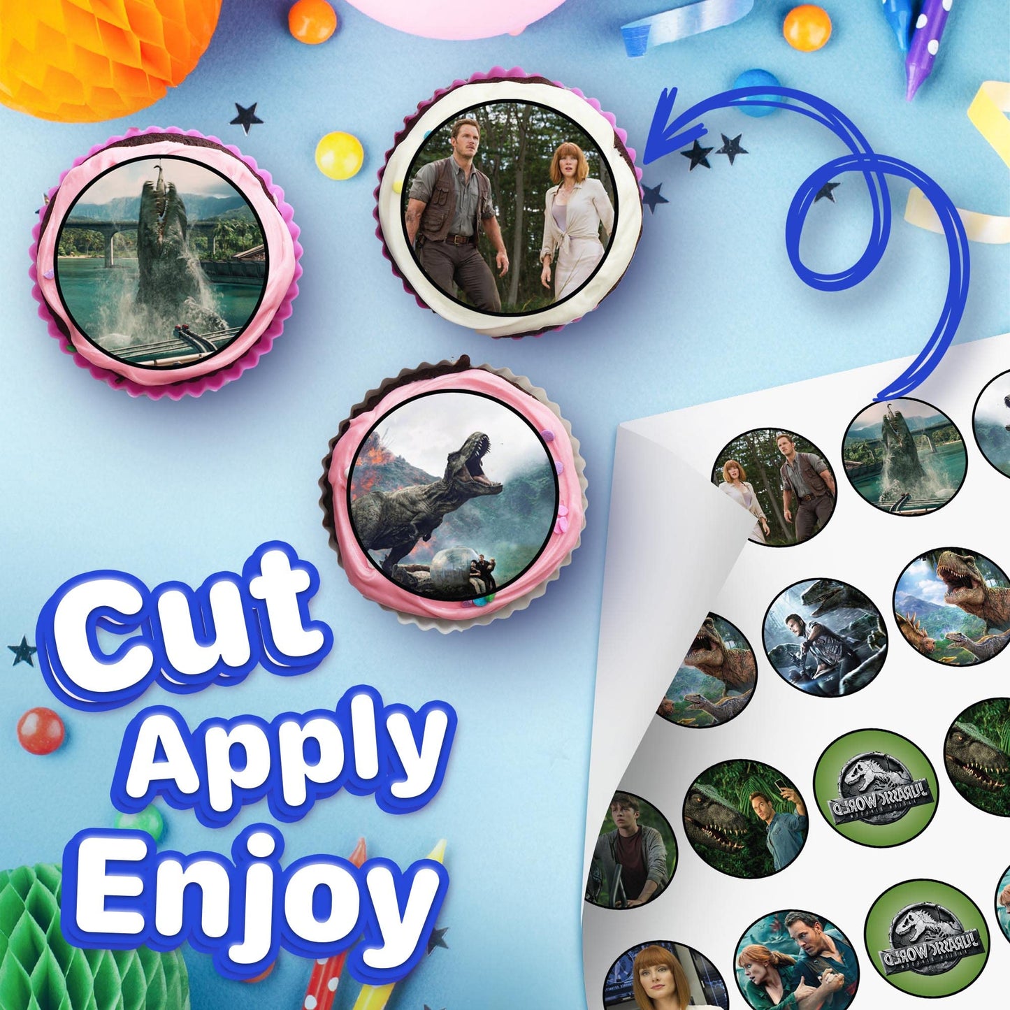 30x Wafer Paper Jurassic World Edible Cupcake Topper