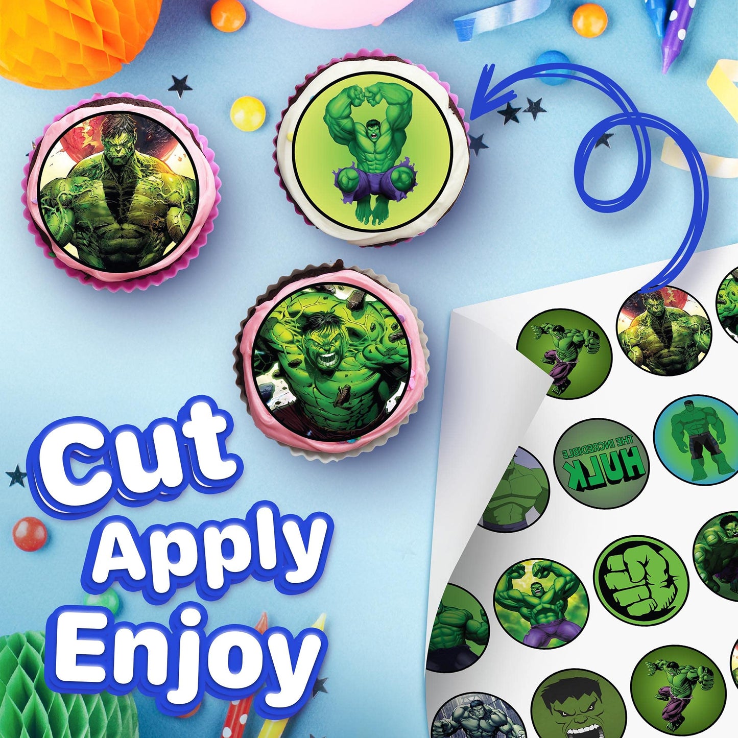 30x Wafer Paper Hulk Edible Cupcake Topper