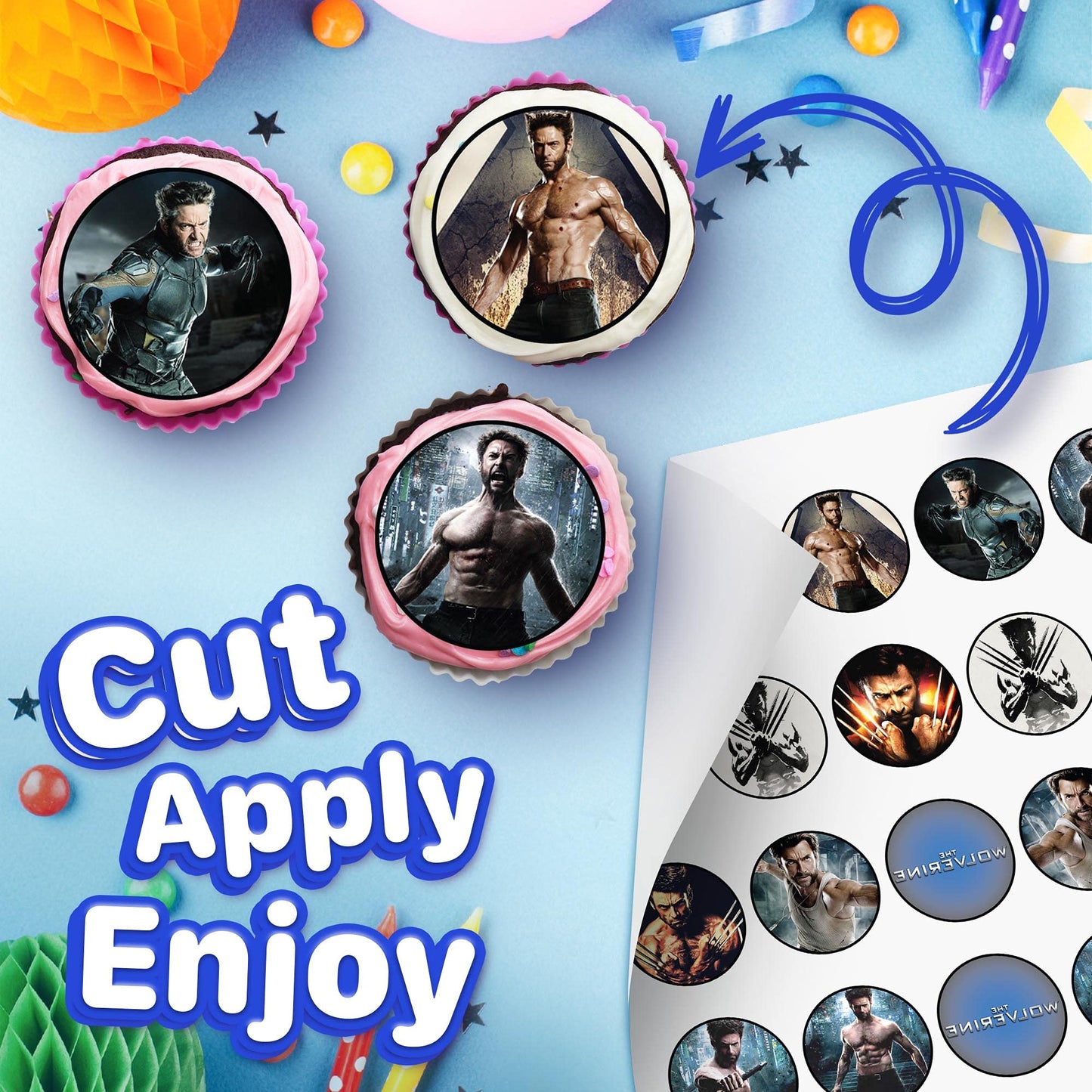 30x Wafer Paper Wolverine Edible Cupcake Topper
