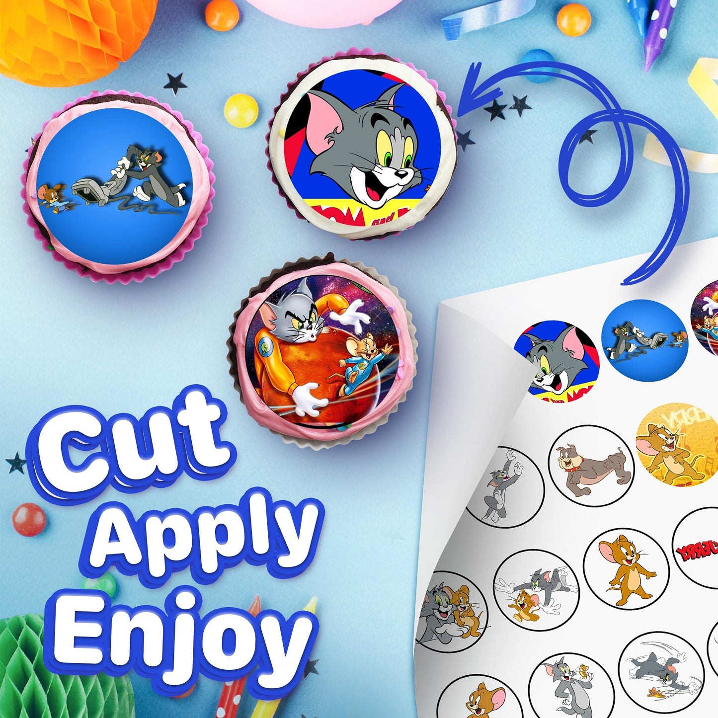 30x Wafer Paper Tom and Jerry Edible Cupcake Topper