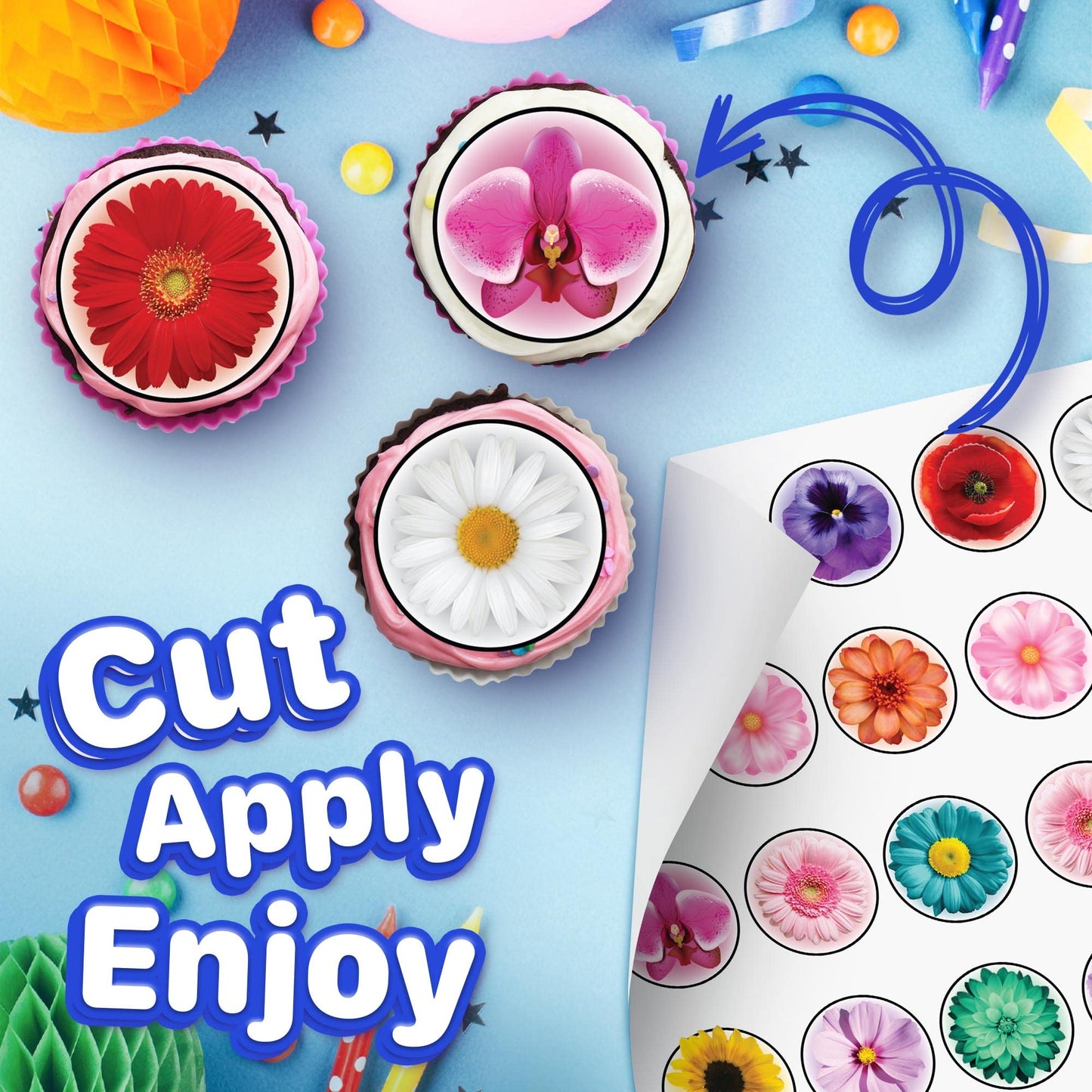 30x Wafer Paper Flowers Edible Cupcake Topper