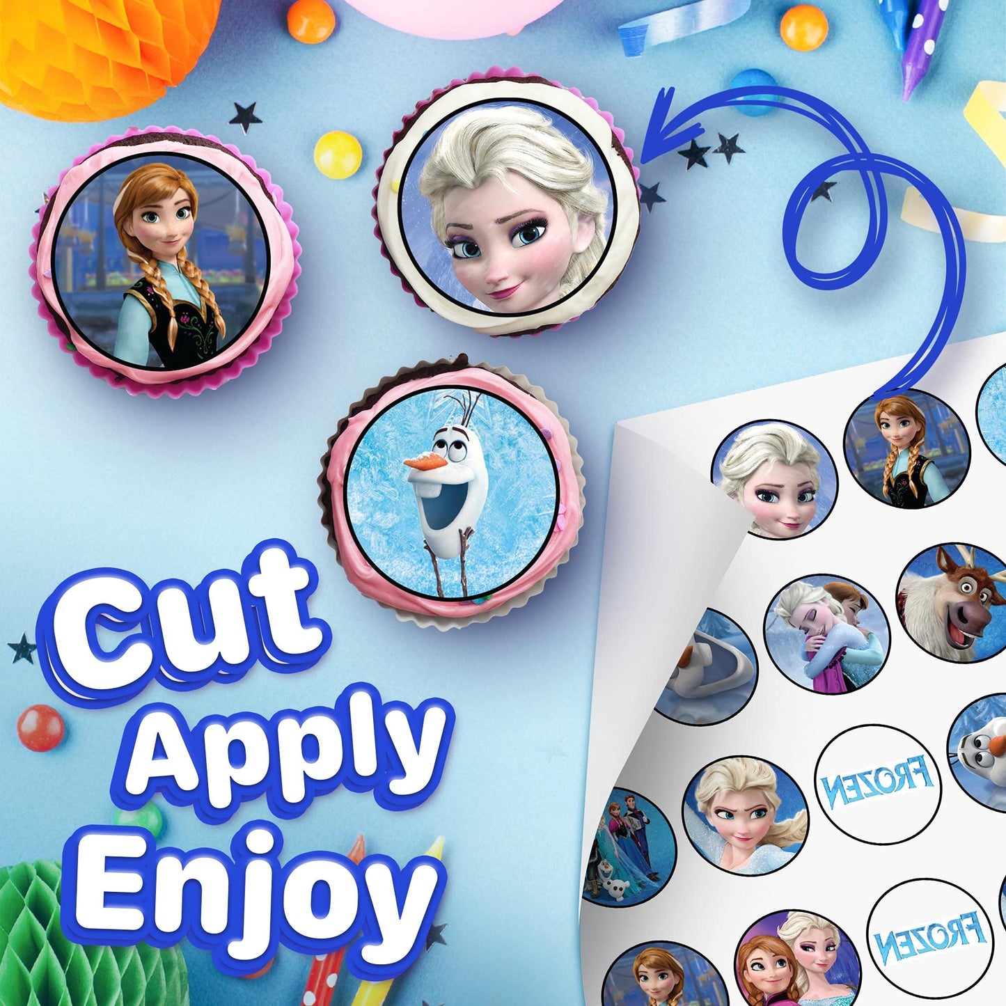 30x Wafer Paper Frozen Edible Cupcake Topper