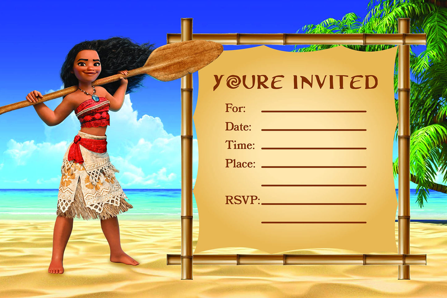 Set of 20 Moana Birthday Invitation Cards & Envelopes