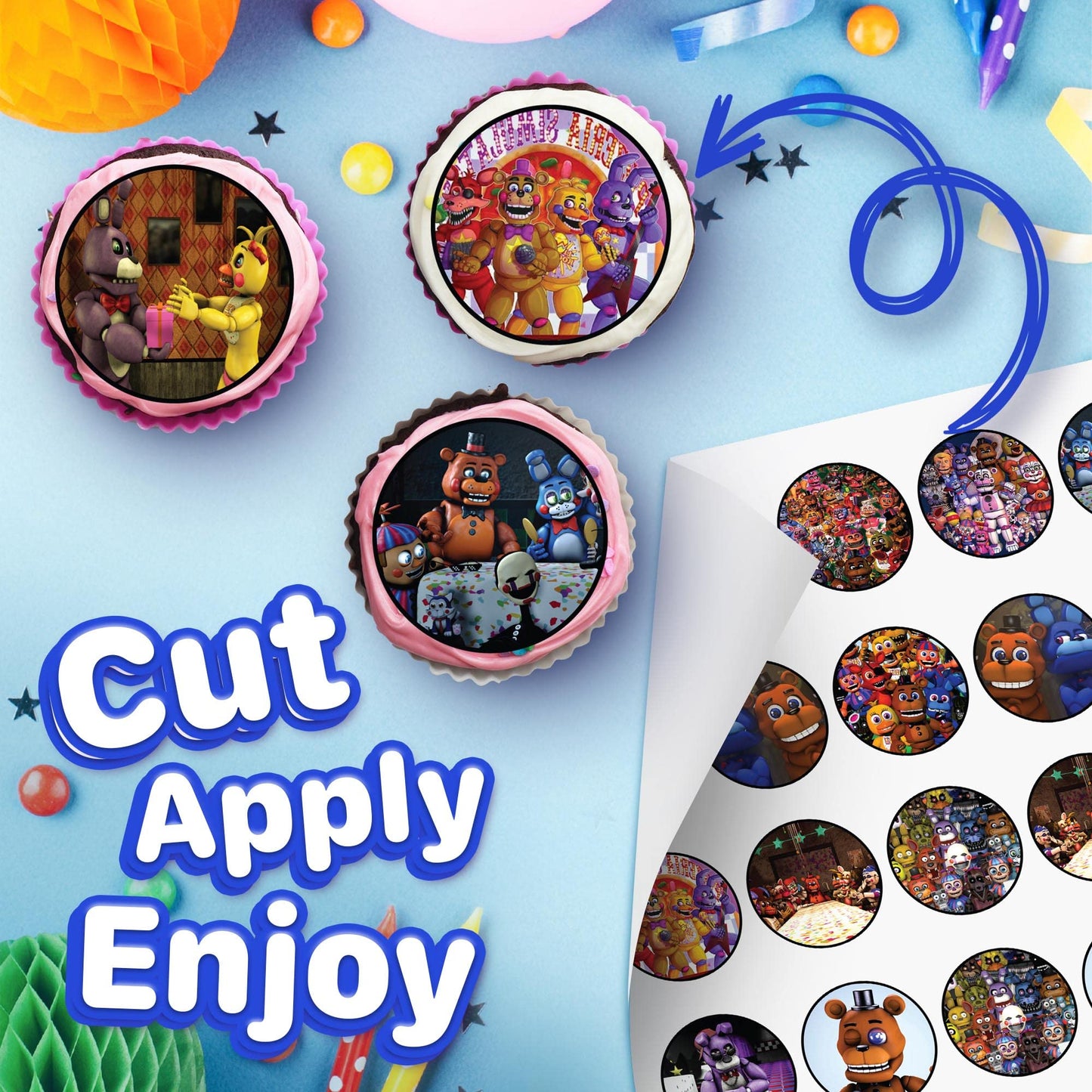 30x Wafer Paper Five night at freddy Edible Cupcake Topper