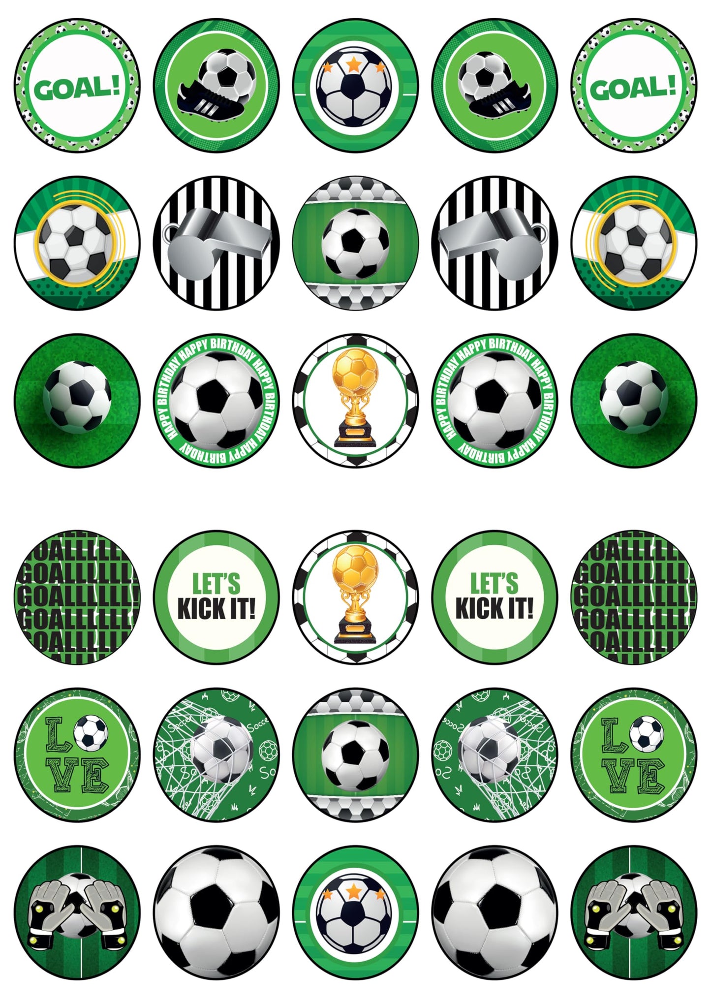 30x Wafer Paper Soccer Edible Cupcake Topper