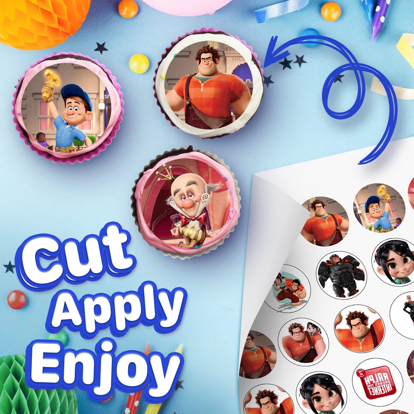 30x Wafer Paper Wreck It Ralph Edible Cupcake Topper