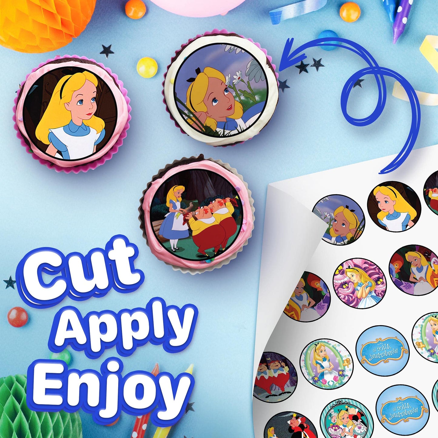 30x Wafer Paper Alice in Wonderland Edible Cupcake Topper