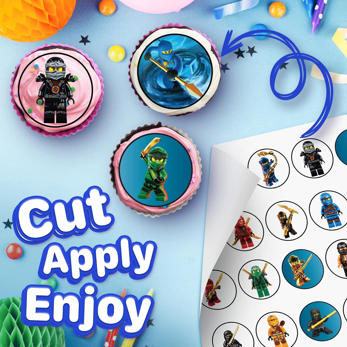 30x Wafer Paper Ninga Go Edible Cupcake Topper