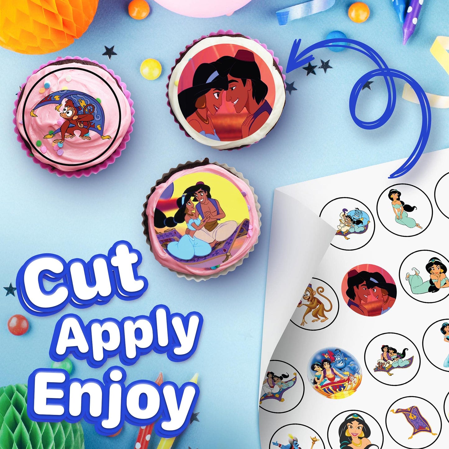 30x Wafer Paper Aladdin Edible Cupcake Topper