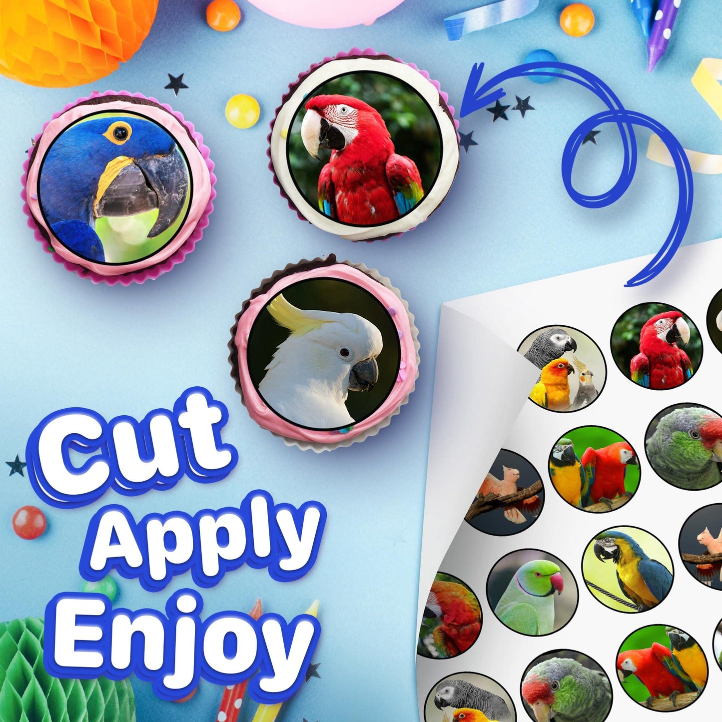30x Wafer Paper Animal-Parrot Edible Cupcake Topper