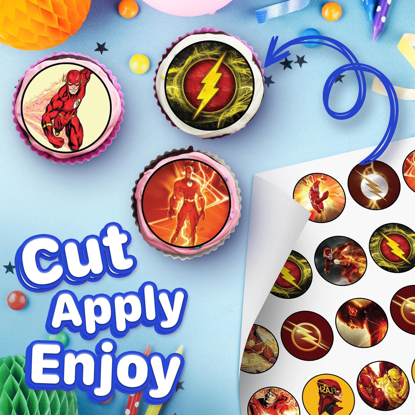 30x Wafer Paper The Flash Edible Cupcake Topper