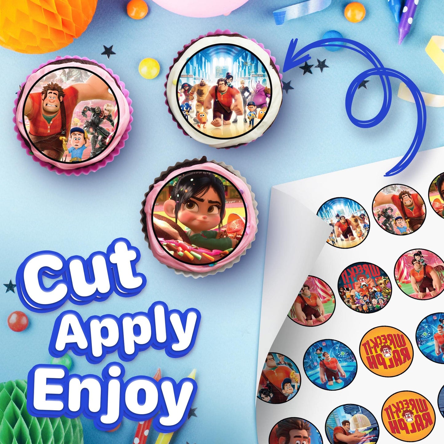 30x Wafer Paper Wreck It Ralph Edible Cupcake Topper