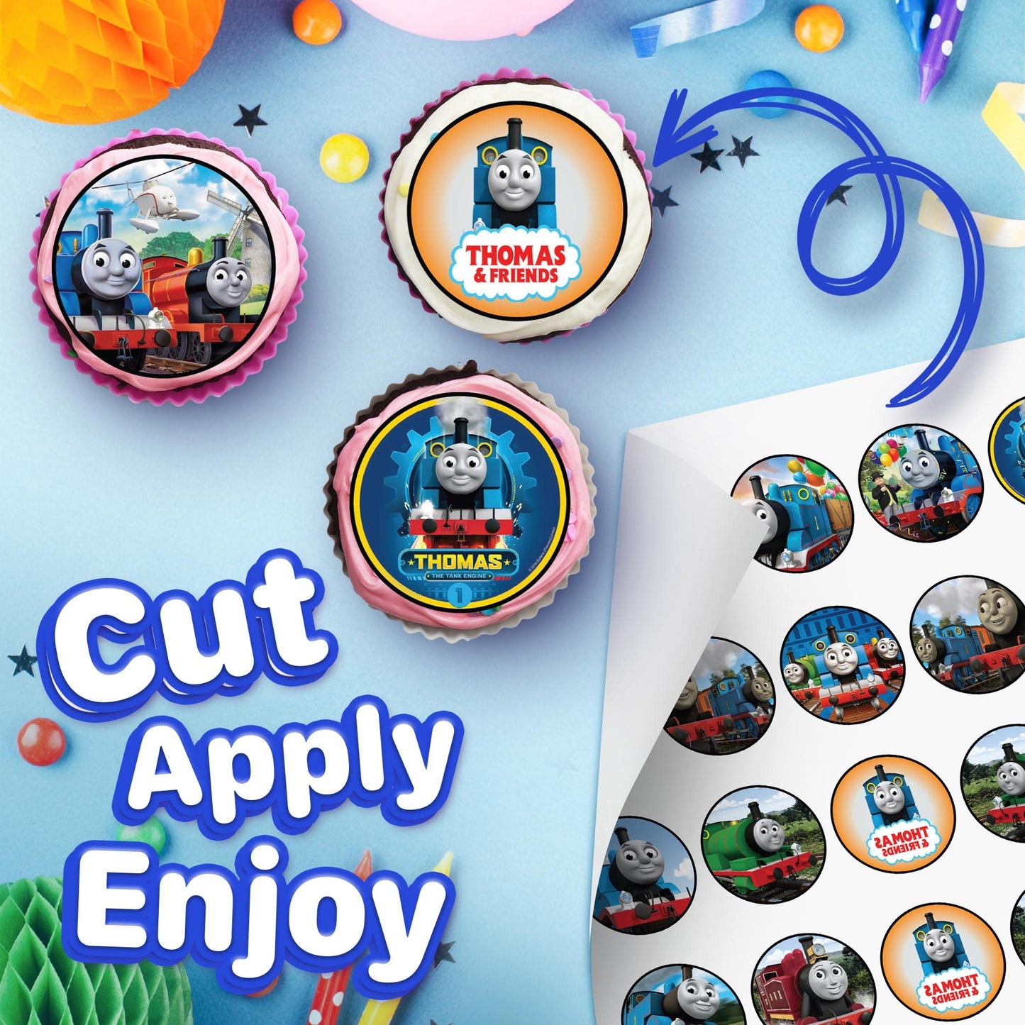 30x Wafer Paper Thomas The Train Edible Cupcake Topper
