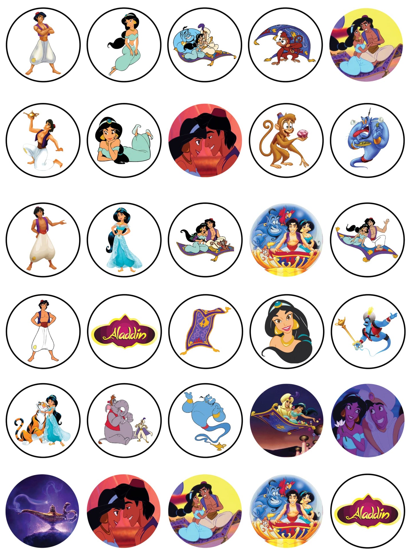 30x Wafer Paper Aladdin Edible Cupcake Topper