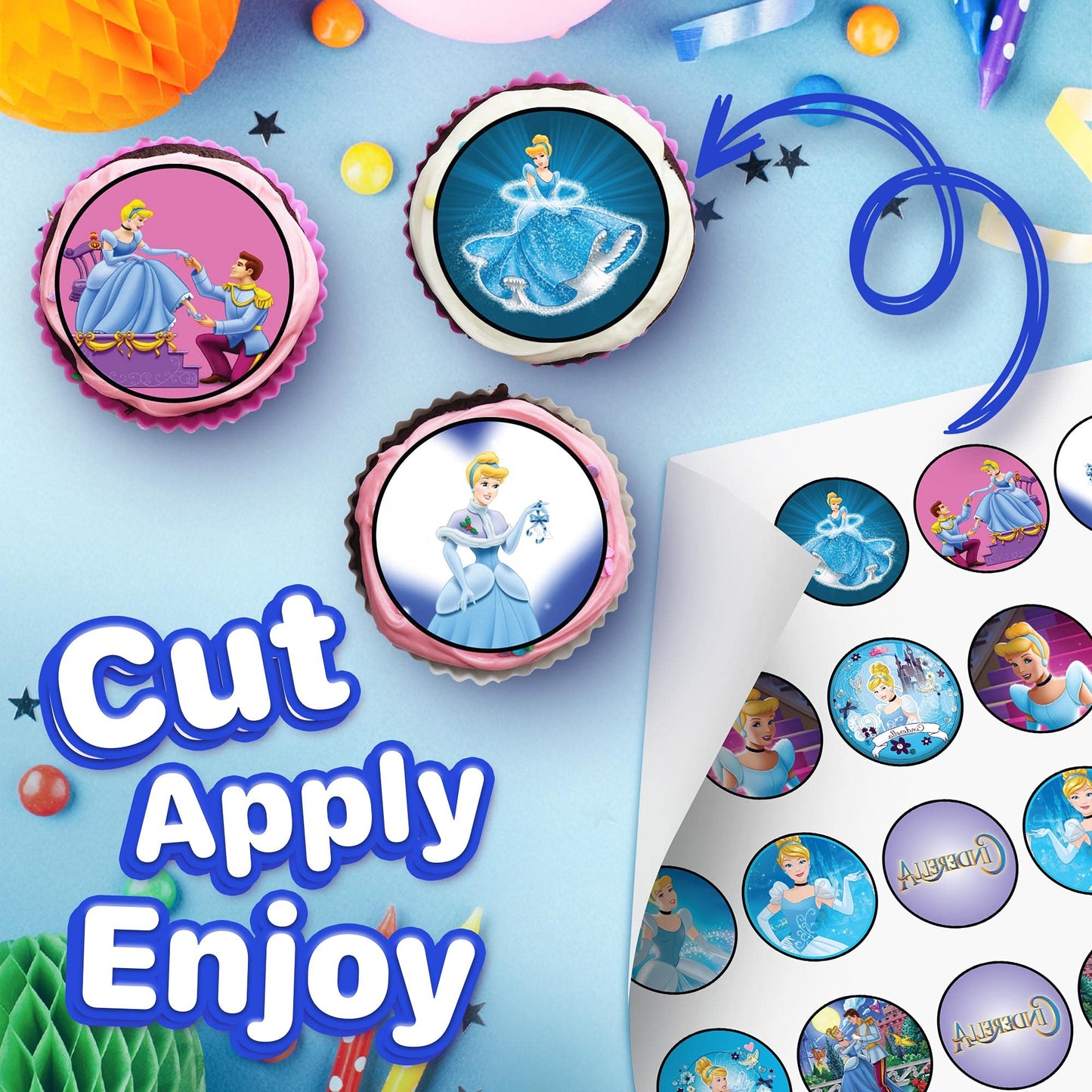 30x Wafer Paper Cinderella Edible Cupcake Topper