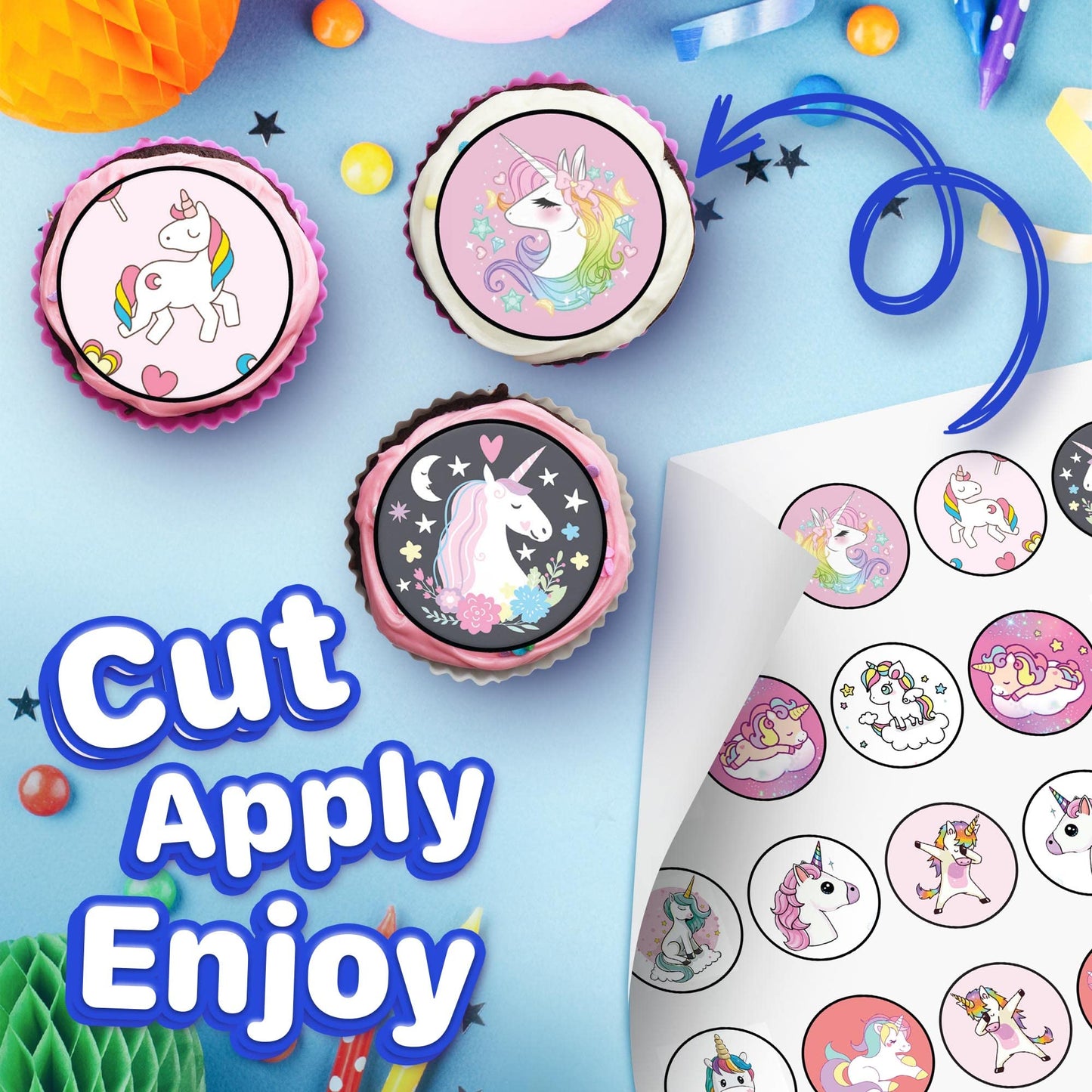 30x Wafer Paper Unicorn Edible Cupcake Topper