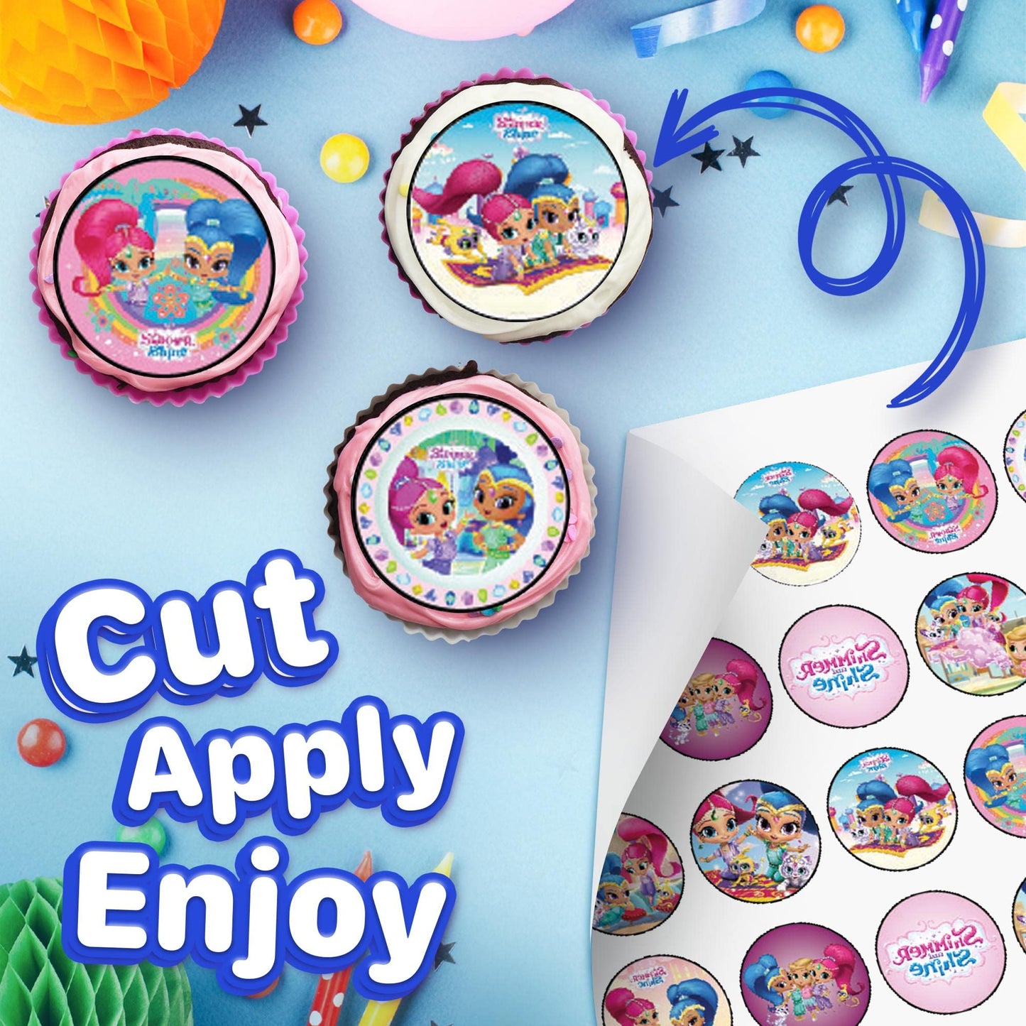 30x Wafer Paper Shimmer And Shine Edible Cupcake Topper