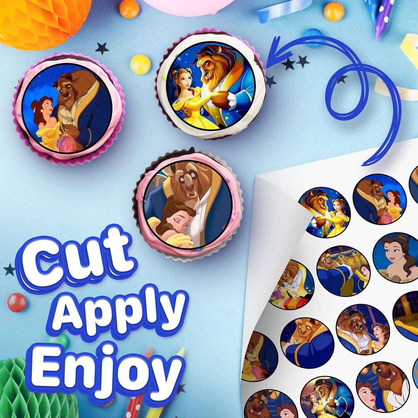 30x Wafer Paper Beauty And The Beast Edible Cupcake Topper