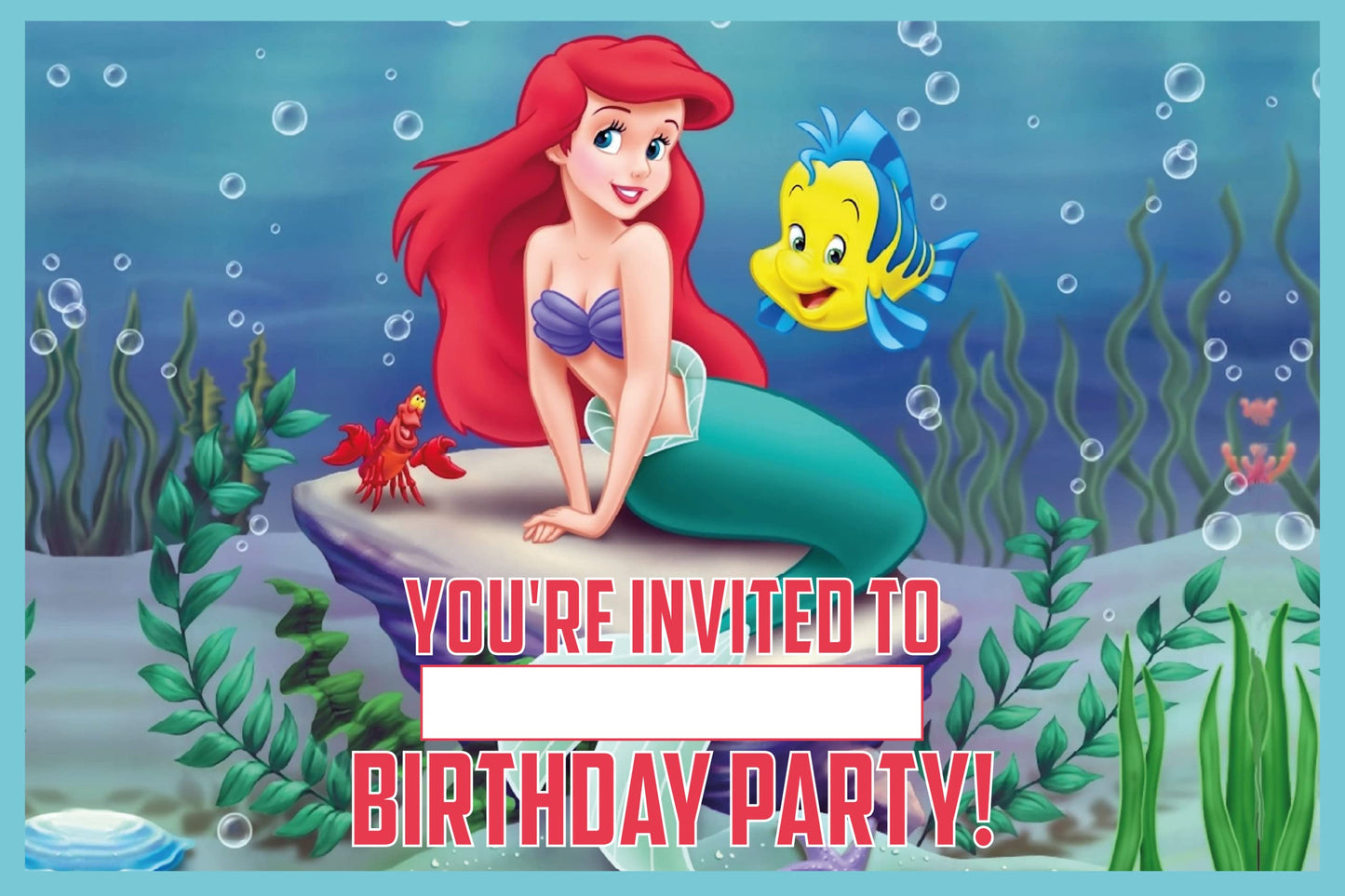 Set of 20 Little Mermaid Birthday Invitation Cards & Envelopes
