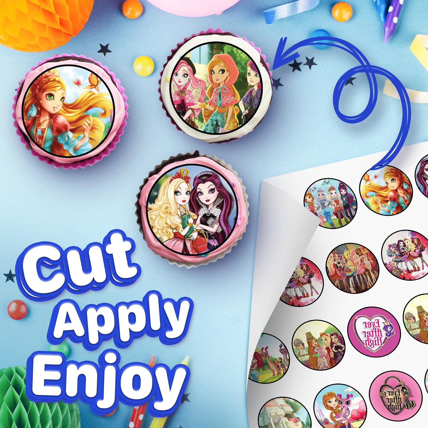 30x Wafer Paper Ever after High Edible Cupcake Topper