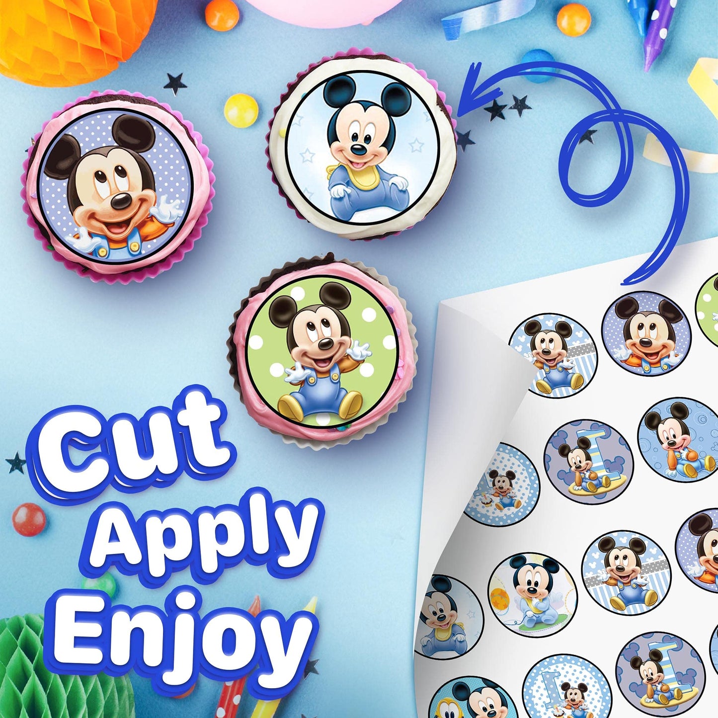 30x Wafer Paper Mickey Mouse Edible Cupcake Topper