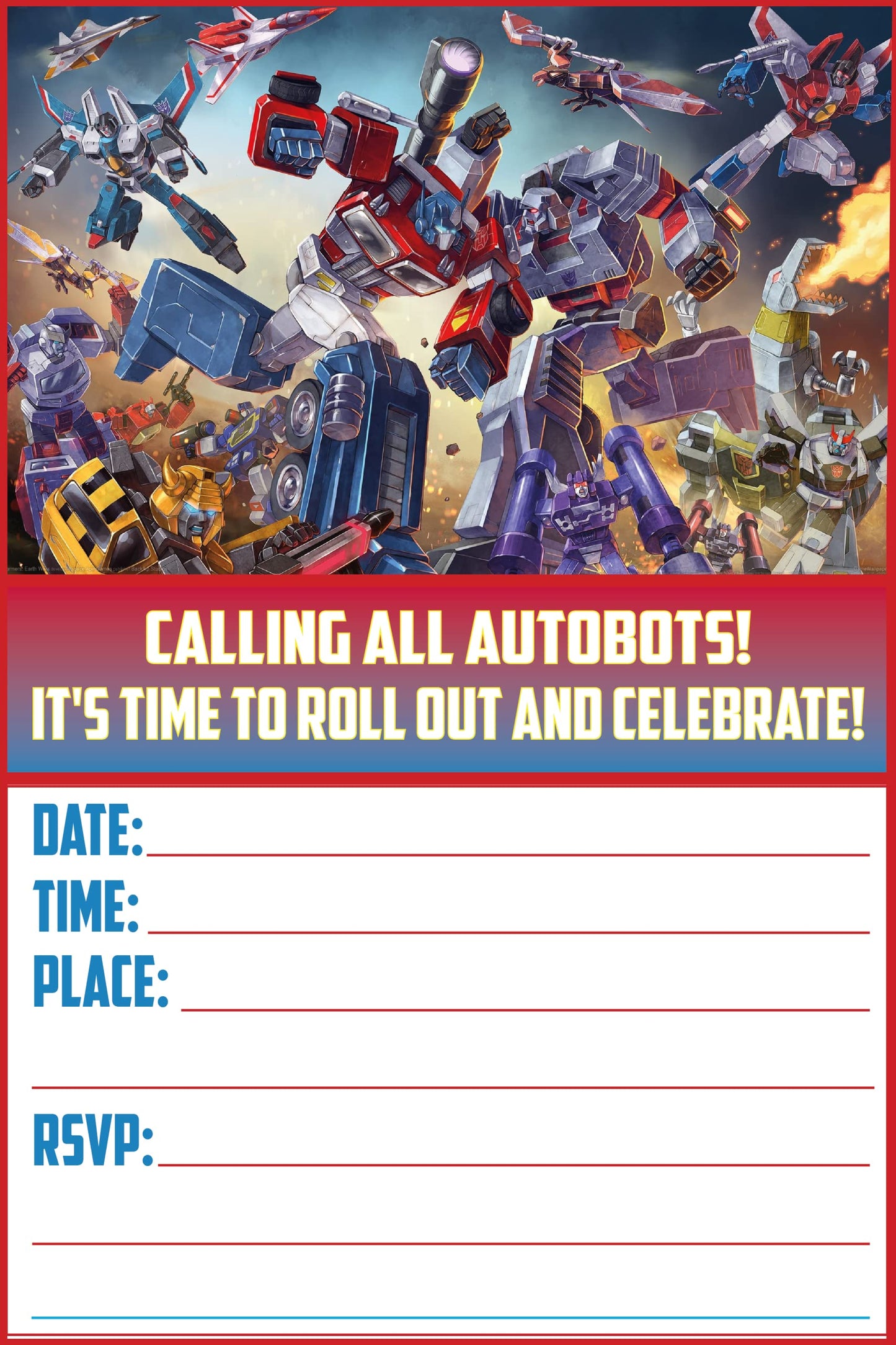 Set of 20 Transforemsrs Birthday Invitation Cards & Envelopes