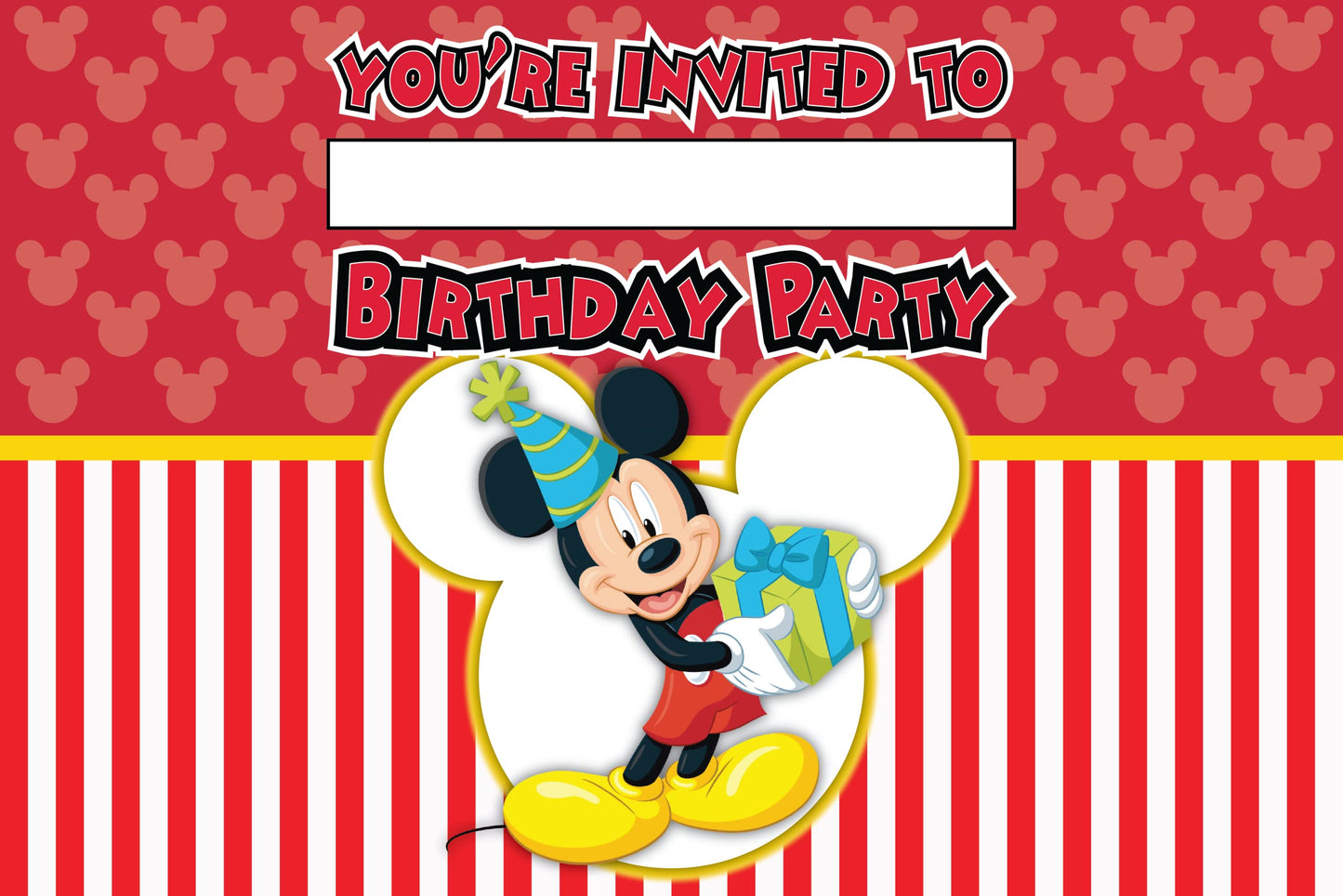 Set of 20 Mickey Mouse Birthday Invitation Cards & Envelopes